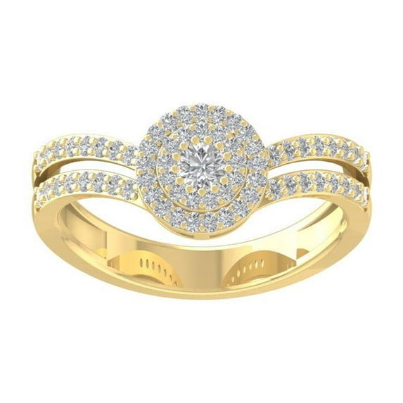 ARAIYA FINE JEWELRY 10K Yellow Gold Round Cluster Diamond Engagement Ring (1/2 cttw, I2-I3 Clarity, I-J Color) Size 7