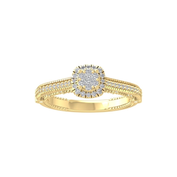 ARAIYA FINE JEWELRY 10K Yellow Gold Round Cluster Diamond Engagement Ring (1/3 cttw, I-J Color, I2-I3 Clarity), Size 9