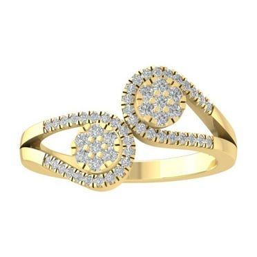 ARAIYA FINE JEWELRY 10K Yellow Gold Round Cluster Diamond Engagement Ring (1/3 cttw, I2-I3 Clarity, I-J Color) Size 6.5