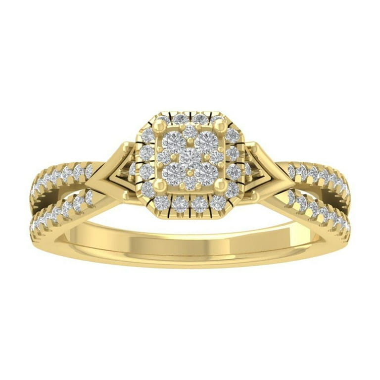 ARAIYA FINE JEWELRY 10K Yellow Gold Round Cluster Diamond Engagement Ring 1 3 cttw I2 I3 Clarity I J Color Size 8.5 Walmart