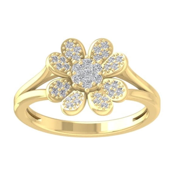 ARAIYA FINE JEWELRY 10K Yellow Gold Round Cluster Diamond Engagement Ring (1/4 cttw, I-J Color, I2-I3 Clarity), Size 5