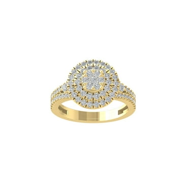 ARAIYA FINE JEWELRY 10K Yellow Gold Round Cluster Diamond Engagement Ring (1 cttw, I-J Color, I2-I3 Clarity), Size 5.5