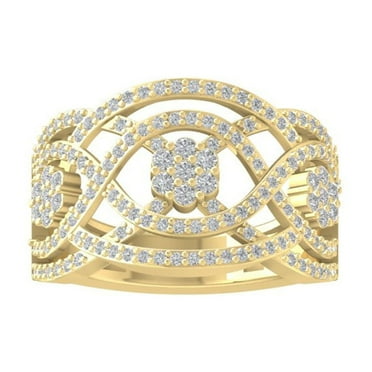 ARAIYA FINE JEWELRY 10K Yellow Gold Round Cluster Diamond Engagement Ring (1 cttw, I2-I3 Clarity, I-J Color) Size 5
