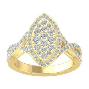 ARAIYA FINE JEWELRY 10K Yellow Gold Round Cluster Diamond Engagement Ring (1 cttw, I2-I3 Clarity, I-J Color) Size 6