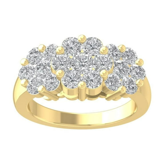 ARAIYA FINE JEWELRY 10K Yellow Gold Round Cluster Diamond Engagement Ring (2 cttw, I2-I3 Clarity, I-J Color) Size 8.5