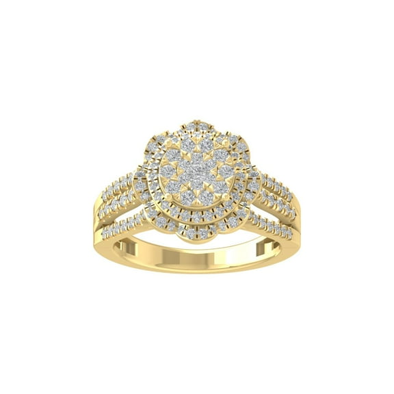 ARAIYA FINE JEWELRY 10K Yellow Gold Round Cluster Diamond Engagement Ring (3/4 cttw, I-J Color, I2-I3 Clarity), Size 6