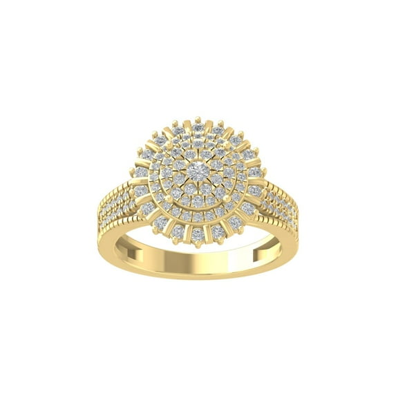 ARAIYA FINE JEWELRY 10K Yellow Gold Round Cluster Diamond Engagement Ring (3/4 cttw, I-J Color, I2-I3 Clarity), Size 7