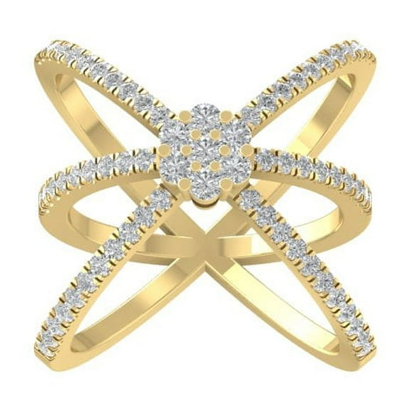 ARAIYA FINE JEWELRY 10K Yellow Gold Round Cluster Diamond Engagement Ring (3/4 cttw, I2-I3 Clarity, I-J Color) Size 10