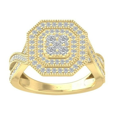 ARAIYA FINE JEWELRY 10K Yellow Gold Round Cluster Diamond Engagement Ring (3/4 cttw, I2-I3 Clarity, I-J Color) Size 9.5