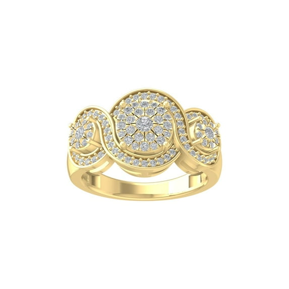 ARAIYA FINE JEWELRY 10K Yellow Gold Round Cluster Diamond Engagement Ring (5/8 cttw, I-J Color, I2-I3 Clarity), Size 7.5