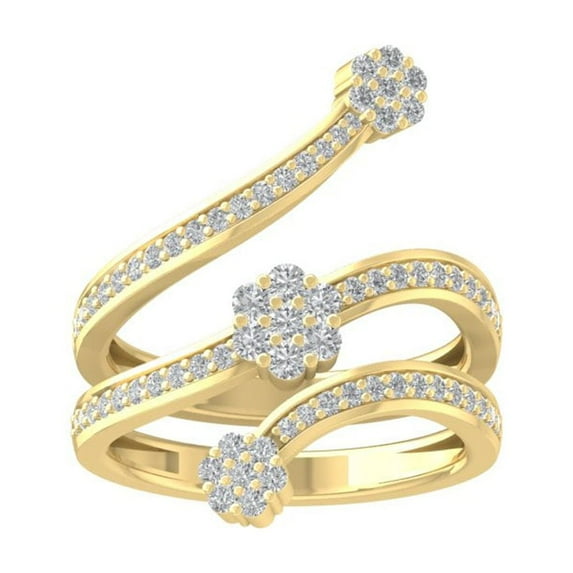 ARAIYA FINE JEWELRY 10K Yellow Gold Round Cluster Diamond Engagement Ring (5/8 cttw, I2-I3 Clarity, I-J Color) Size 10