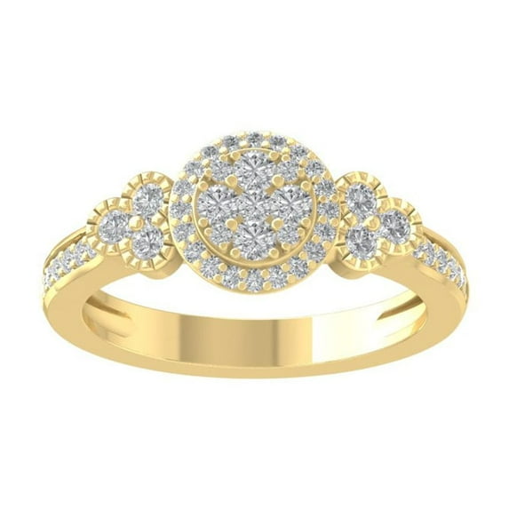 ARAIYA FINE JEWELRY 10K Yellow Gold Round Cluster Diamond Engagement Ring (5/8 cttw, I2-I3 Clarity, I-J Color) Size 9.5