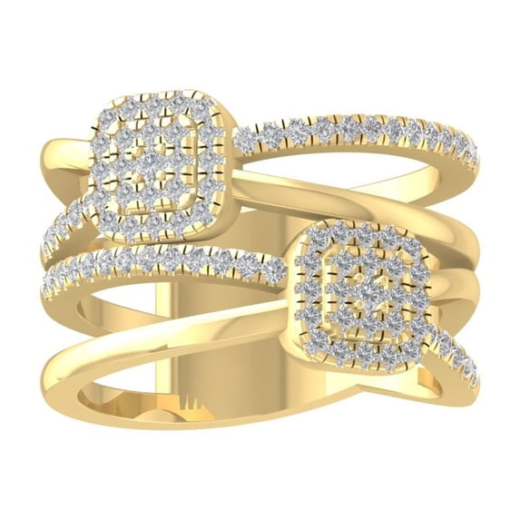 ARAIYA FINE JEWELRY 10K Yellow Gold Round Cluster Lab Grown Diamond Double Cross Engagement Ring (1/2 cttw, VS Clarity, D-E Color) Size 7.5