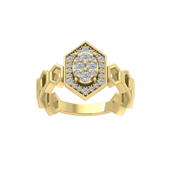 ARAIYA FINE JEWELRY 10K Yellow Gold Round Cluster Lab Grown Diamond Engagement Ring (1/2 cttw, VS Clarity, D-F Color) Size 6