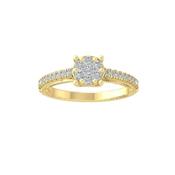 ARAIYA FINE JEWELRY 10K Yellow Gold Round Cluster Lab Grown Diamond Engagement Ring (1/2 cttw, VS Clarity, D-F Color) Size 7
