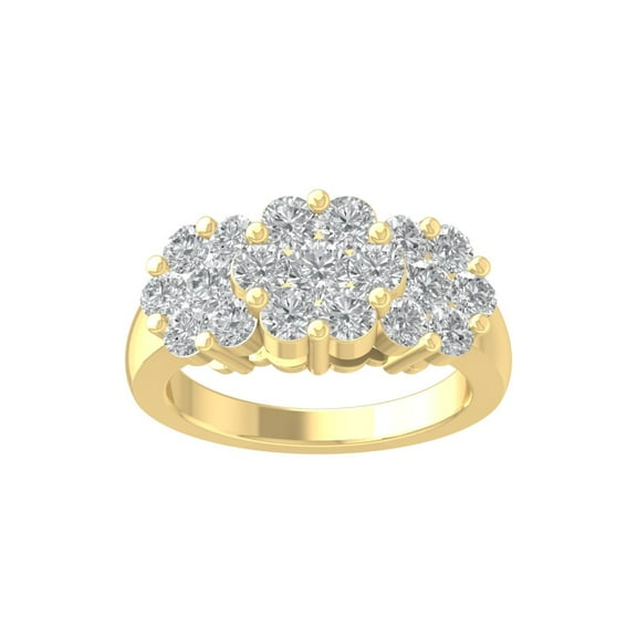 ARAIYA FINE JEWELRY 10K Yellow Gold Round Cluster Lab Grown Diamond Engagement Ring (2 cttw, VS Clarity, D-F Color) Size 9.5