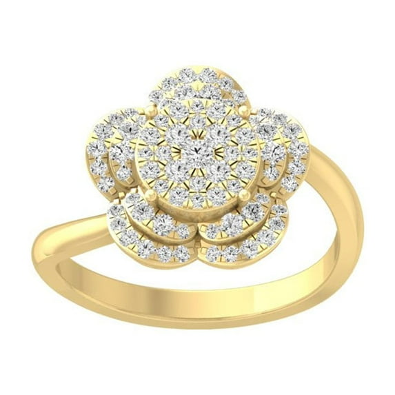 ARAIYA FINE JEWELRY 10K Yellow Gold Round Diamond Cluster Engagement Ring (1/2 cttw, I2-I3 Clarity, I-J Color) Size 9