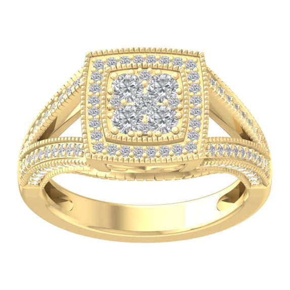 ARAIYA FINE JEWELRY 10K Yellow Gold Round Lab Grown Diamond Engagement Ring (3/4 cttw, VS Clarity, D-E Color) Size 8.5