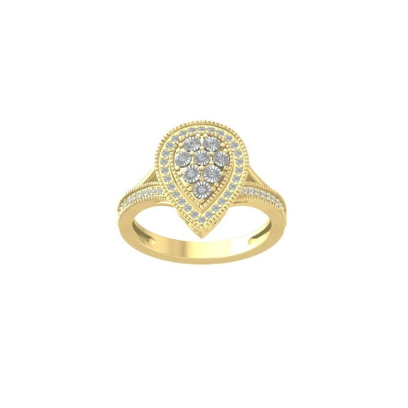 ARAIYA FINE JEWELRY 10K Yellow Gold Round Lab Grown Diamond Pear Shape Band Ring (1/4 cttw, VS Clarity, D-F Color) Size 6