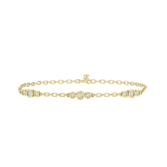 ARAIYA FINE JEWELRY 10K Yellow Gold Round Lab Grown Diamond Three Stone Bracelets (1/5 cttw, D-F Color, VS1 Clarity) 7"