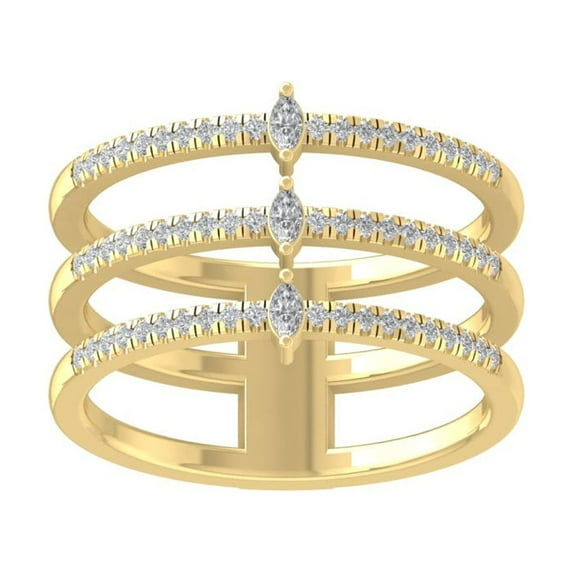 ARAIYA FINE JEWELRY 10K Yellow Gold Round and Marquise shape Lab Grown Diamond Triple Row Wedding Band Ring (1/3 cttw, VS Clarity, D-E Color) Size 5.5