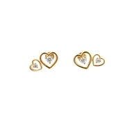 ARAIYA FINE JEWELRY 10K Yellow Gold Round-Shape Diamond Heart Stud Earrings (1/3 Cttw, I-J Color, I2-I3 Clarity)
