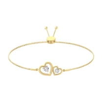 ARAIYA FINE JEWELRY 10K Yellow Gold Round Shape Diamond Two Heart Bolo Bracelet (1/3 Cttw, I-J Color, I2-I3 Clarity) 9 inch