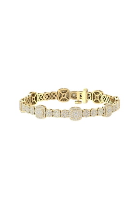FINE JEWELRY 10K Yellow Gold Round Shape Lab Grown Diamond Composite and Cluster Bracelet (3 cttw, D-F Color, VS1 Clarity) 7 inch