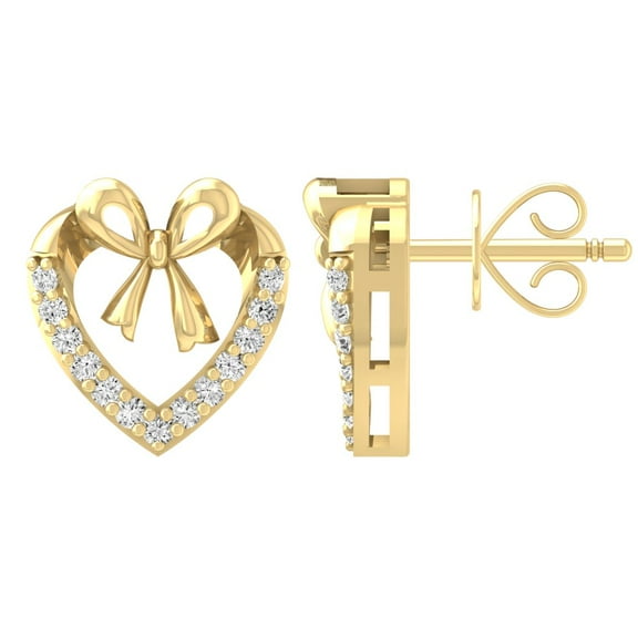 ARAIYA FINE JEWELRY 10K Yellow Gold Round-Shape Lab Grown Diamond Heart Stud Earrings (1/10 Cttw, D-F Color, VS1 Clarity)