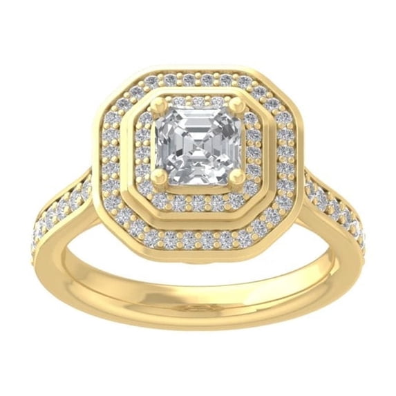 ARAIYA FINE JEWELRY 10K Yellow Gold Round and Asscher-shape Diamond halo Engagement Ring (1 1/2 cttw, I-J Color, I2-I3 Clarity) Size 9.5
