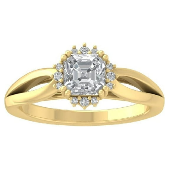 ARAIYA FINE JEWELRY 10K Yellow Gold Round and Asscher-shape Lab Grown Diamond Halo Engagement Ring (1 1/10 cttw, D-F Color, VS Clarity) Size 6
