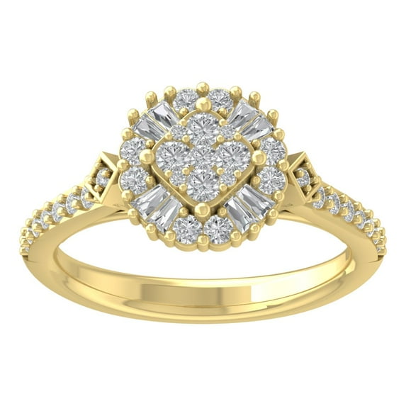 ARAIYA FINE JEWELRY 10K Yellow Gold Round and Baguette Lab Grown Diamond Cluster Halo Ring (3/4 cttw, D-F Color, VS Clarity), Size 7