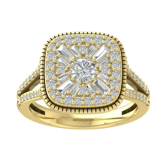 ARAIYA FINE JEWELRY 10K Yellow Gold Round and Baguette Lab Grown Diamond Cluster Ring (1 1/4 cttw, D-F Color, VS Clarity), Size 6