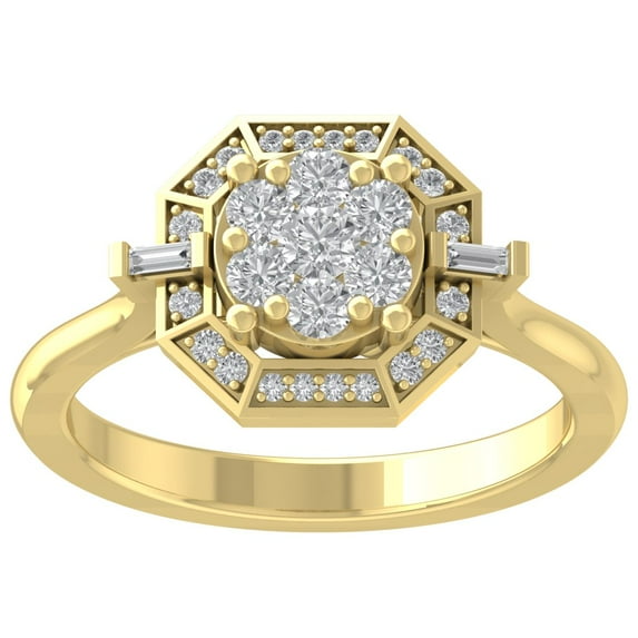 ARAIYA FINE JEWELRY 10K Yellow Gold Round and Baguette Lab Grown Diamond Halo Band Ring (1/2 cttw, D-F Color, VS Clarity), Size 6.5