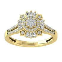 ARAIYA FINE JEWELRY 10K Yellow Gold Round and Baguette Lab Grown Diamond Halo Ring (5/8 cttw, D-F Color, VS Clarity), Size 7