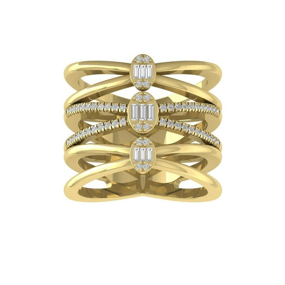 ARAIYA FINE JEWELRY 10K Yellow Gold Round and Baguette shape Lab Grown Diamond Band Ring (1/3 cttw, VS Clarity, D-F Color) Size 5