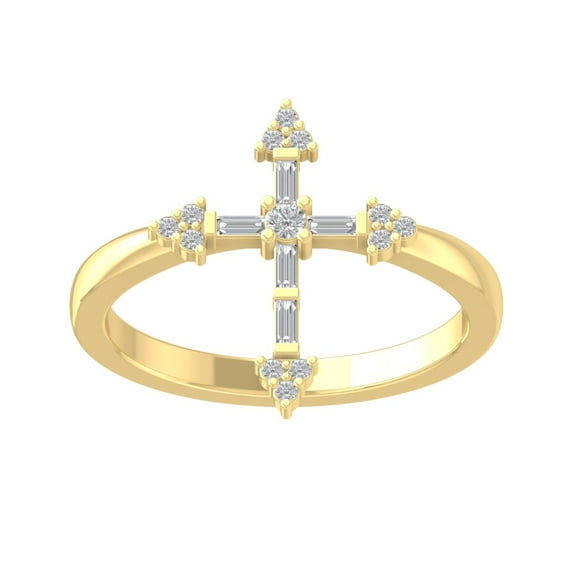 ARAIYA FINE JEWELRY 10K Yellow Gold Round and Baguette shape Lab Grown Diamond Cross Engagement Ring (1/3 cttw, VS Clarity, D-E Color) Size 7.5