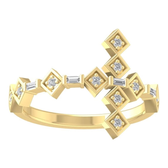 ARAIYA FINE JEWELRY 10K Yellow Gold Round and Baguette shape Lab Grown Diamond Cross Engagement Ring (1/8 cttw, VS Clarity, D-E Color) Size 6.5