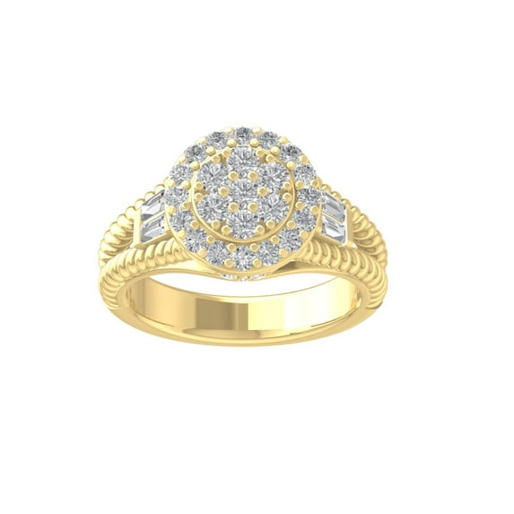 ARAIYA FINE JEWELRY 10K Yellow Gold Round and Baguette shape Lab Grown Diamond Engagement Ring (1 cttw, VS Clarity, D-F Color) Size 6