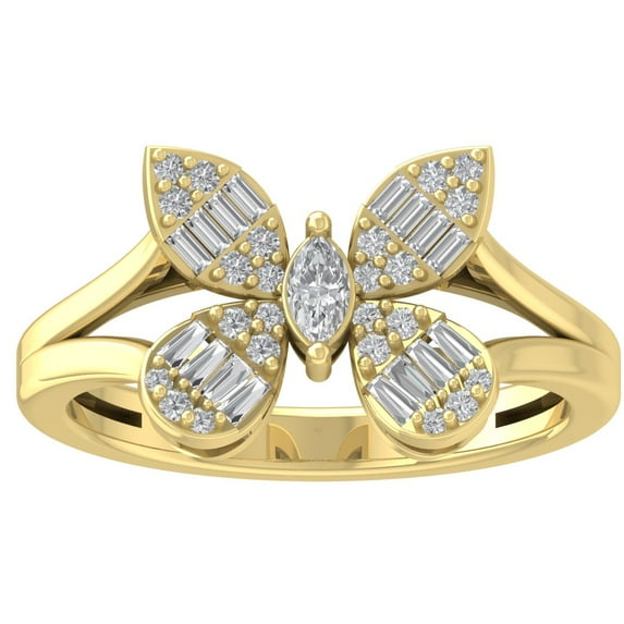 ARAIYA FINE JEWELRY 10K Yellow Gold Round and Marquise Lab Grown Diamond Butterfly Band Ring (1/2 cttw, D-F Color, VS Clarity), Size 5.5