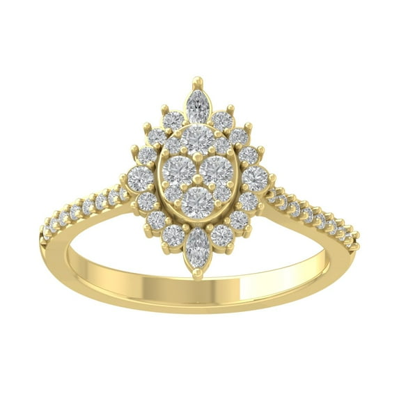 ARAIYA FINE JEWELRY 10K Yellow Gold Round and Marquise Lab Grown Diamond Halo Pear Shape Ring (5/8 cttw, D-F Color, VS Clarity), Size 9