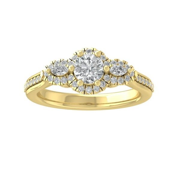 ARAIYA FINE JEWELRY 10K Yellow Gold Round and Marquise shape Lab Grown Diamond Halo Engagement Ring (7/8 cttw, VS Clarity, D-E Color) Size 8.5