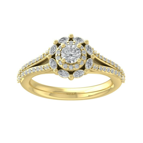 ARAIYA FINE JEWELRY 10K Yellow Gold Round and Marquise shape Lab Grown Diamondsolitaire Engagement Ring (7/8 cttw, VS Clarity, D-E Color) Size 7