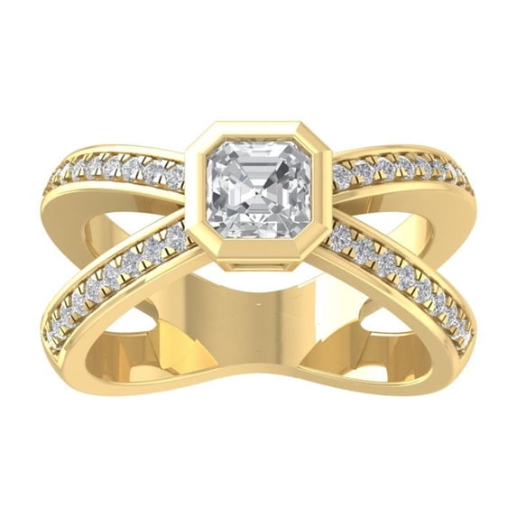 ARAIYA FINE JEWELRY 10K Yellow Gold Round and asscher shape Diamond Engagement Ring (1 1/4 cttw, I2-I3 Clarity, I-J Color) Size 6.5