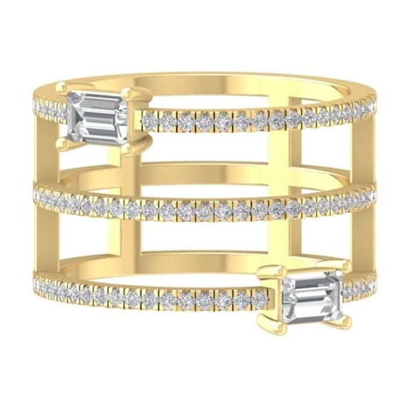 ARAIYA FINE JEWELRY 10K Yellow Gold Round and baguette-shape Diamond Wedding Band Ring (3/4 cttw, I-J Color, I2-I3 Clarity) Size 6