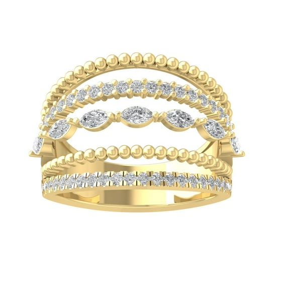 ARAIYA FINE JEWELRY 10K Yellow Gold Round and marquise-shape Diamond Fashion Ring (1 cttw, I2-I3 Clarity, I-J Color) Size 5