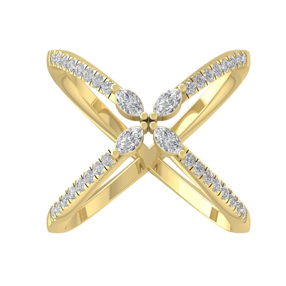 ARAIYA FINE JEWELRY 10K Yellow Gold Round and marquise-shape Lab Grown Diamond Fashion Ring (5/8 cttw, VS Clarity, D-F Color) Size 6