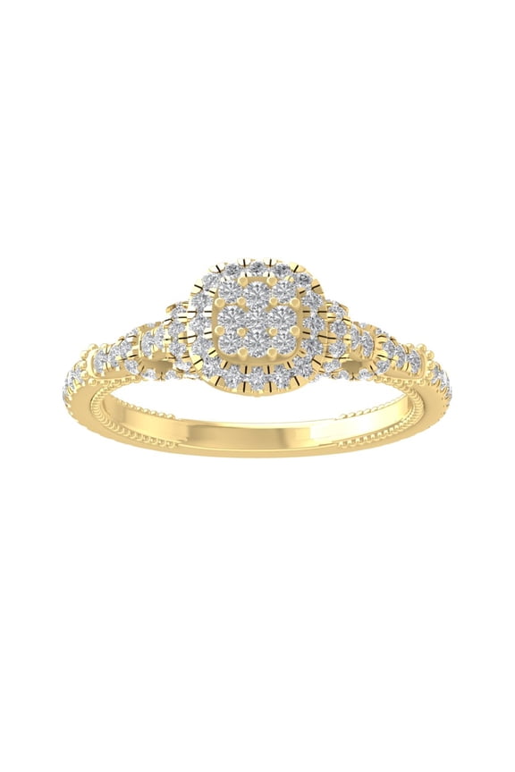 FINE JEWELRY 10K Yellow Gold Round-shape Diamond Composite Ring (3/4 cttw, I2-I3 Clarity, I-J Color) Size 6