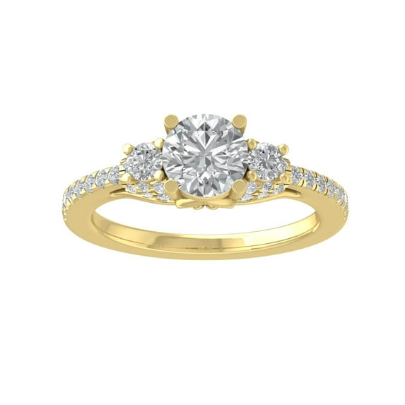 ARAIYA FINE JEWELRY 10K Yellow Gold Round-shape Lab Grown Diamond Three Stone Ring (1 1/2 cttw, VS Clarity, D-F Color) Size 6.5