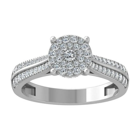 ARAIYA FINE JEWELRY 10k White Gold Cluster Diamond Engagement Ring (1/2 cttw, I-J Color, I2-I3 Clarity) Size 5